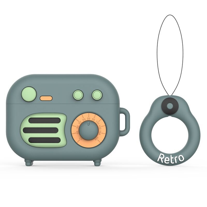 2 PCS Retro Radio Shape Protective Cover Silicone Case for AirPods Pro, Colour: Green+Finger Ring 2 PCS Retro Radio Shape Protective Cover Silicone Case for AirPods Pro, Colour: Green+Finger Ring