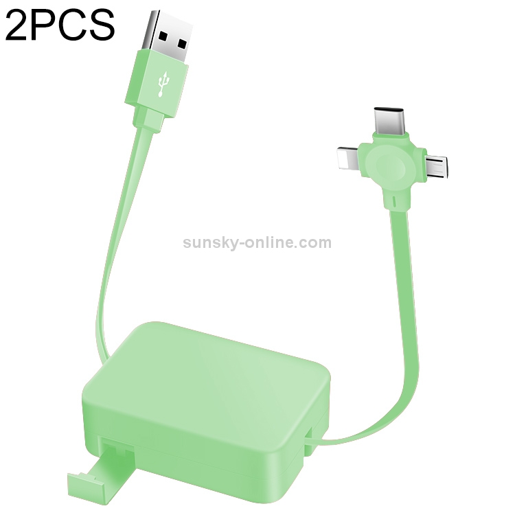 2 PCS 3A USB To 8Pin + Micro USB + USB-C / Type-C Telescopic Three-In-One Data Cable with Mobile Phone Holder Data Cable, Length: 1m(Green) 2 PCS 3A USB To 8Pin + Micro USB + USB-C / Type-C Telescopic Three-In-One Data Cable with Mobile Phone Holder Data Cable, Length: 1m(Green)