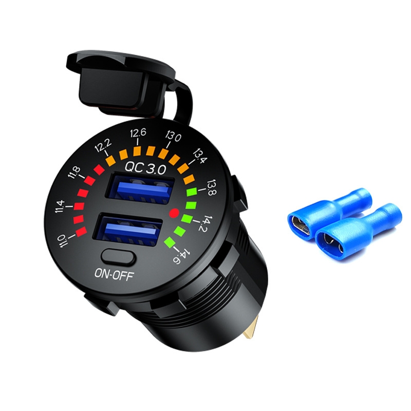 Car Motorcycle Ship Modified With Colorful Screen Display USB Dual QC3.0 Fast Charge Car Charger, Model: P20-A With Terminal Car Motorcycle Ship Modified With Colorful Screen Display USB Dual QC3.0 Fast Charge Car Charger, Model: P20-A With Terminal