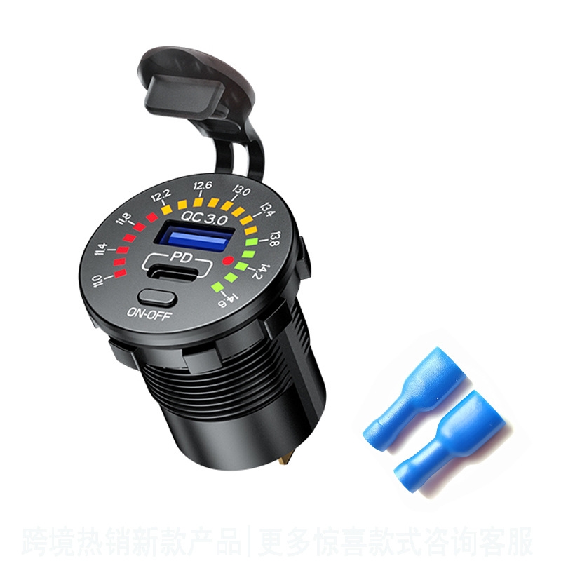 Car Motorcycle Ship Modified With Colorful Screen Display USB Dual QC3.0 Fast Charge Car Charger, Model: P20-C With Terminal Car Motorcycle Ship Modified With Colorful Screen Display USB Dual QC3.0 Fast Charge Car Charger, Model: P20-C With Terminal