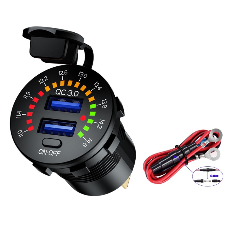 Car Motorcycle Ship Modified With Colorful Screen Display USB Dual QC3.0 Fast Charge Car Charger, Model: P20-A With 60cm Line Car Motorcycle Ship Modified With Colorful Screen Display USB Dual QC3.0 Fast Charge Car Charger, Model: P20-A With 60cm Line
