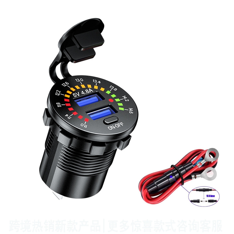 Car Motorcycle Ship Modified With Colorful Screen Display USB Dual QC3.0 Fast Charge Car Charger, Model: P20-B With 60cm Line Car Motorcycle Ship Modified With Colorful Screen Display USB Dual QC3.0 Fast Charge Car Charger, Model: P20-B With 60cm Line