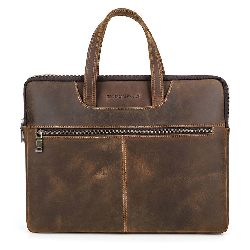 CONTACTS FAMILY CF3010 Crazy Horse Leather Multifunctional Laptop Handbag For Macbook Pro 16 Inch(Coffee) CONTACTS FAMILY CF3010 Crazy Horse Leather Multifunctional Laptop Handbag For Macbook Pro 16 Inch(Coffee)