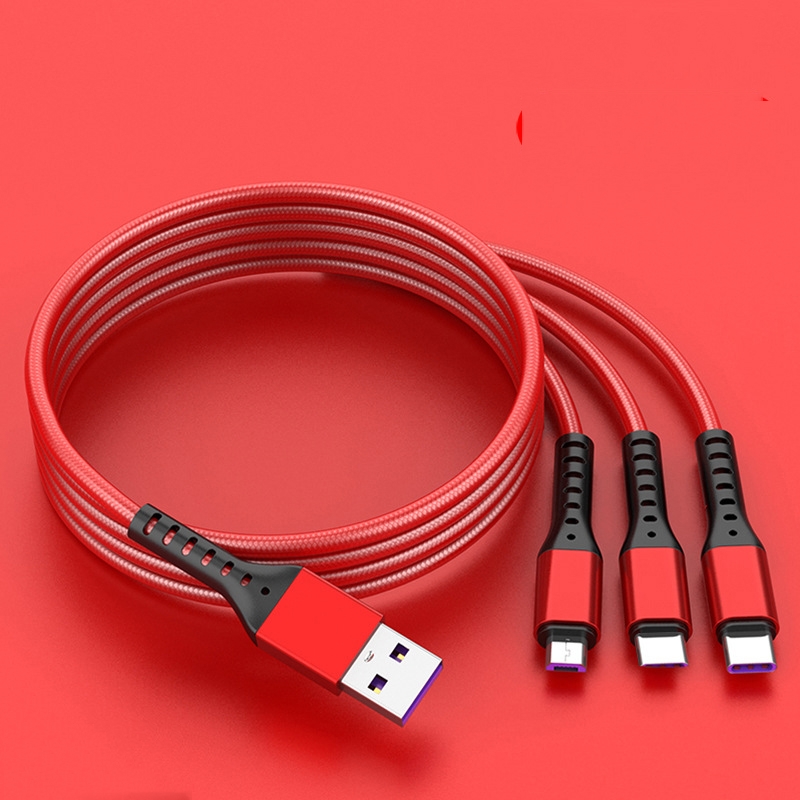 2 PCS ZZ034 USB To 8 Pin + USB-C / Type-C + Micro USB 3 In 1 Fast Charging Cable, Style: 5A Super Fast-Red 2 PCS ZZ034 USB To 8 Pin + USB-C / Type-C + Micro USB 3 In 1 Fast Charging Cable, Style: 5A Super Fast-Red