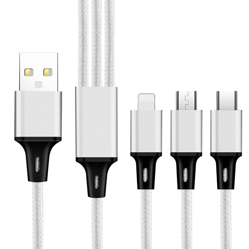 2 PCS ZZ034 USB To 8 Pin + USB-C / Type-C + Micro USB 3 In 1 Fast Charging Cable, Style: Mini-Silver 2 PCS ZZ034 USB To 8 Pin + USB-C / Type-C + Micro USB 3 In 1 Fast Charging Cable, Style: Mini-Silver