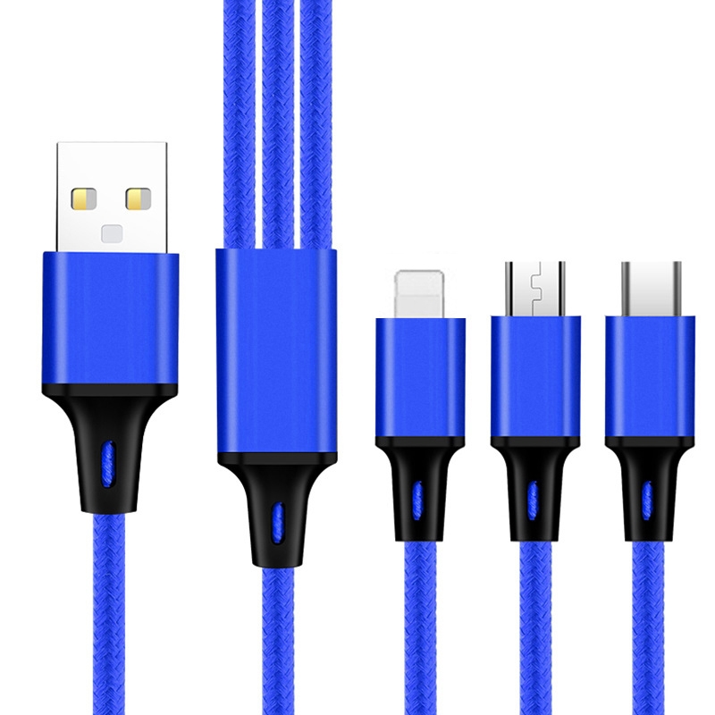 2 PCS ZZ034 USB To 8 Pin + USB-C / Type-C + Micro USB 3 In 1 Fast Charging Cable, Style: Mini-Blue 2 PCS ZZ034 USB To 8 Pin + USB-C / Type-C + Micro USB 3 In 1 Fast Charging Cable, Style: Mini-Blue