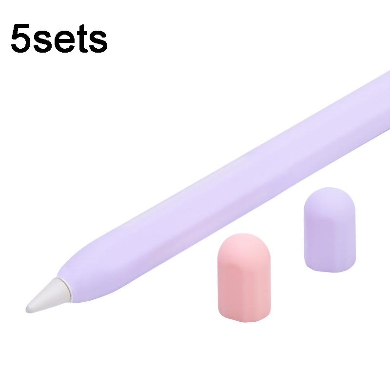 5sets 3 in 1 Stylus Silicone Protective Cover + Two-Color Pen Cap Set For Apple Pencil 2(Purple) 5sets 3 in 1 Stylus Silicone Protective Cover + Two-Color Pen Cap Set For Apple Pencil 2(Purple)