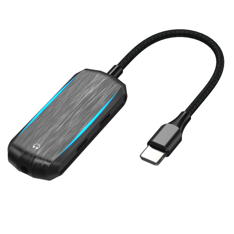 BY100 3 In 1 8 Pin Male To 3.5mm + 8 Pin Female 2.4A Charging & Digital Audio Adapter with RGB Light(Black)