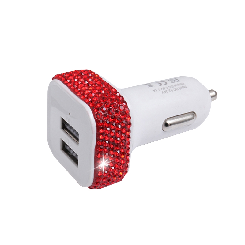 Diamond-Studded Dual USB Cigarette Lighter Car Charger(Big Red) Diamond-Studded Dual USB Cigarette Lighter Car Charger(Big Red)