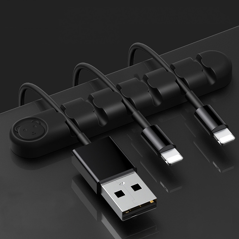 6 Holes Bear Silicone Desktop Data Cable Organizing And Fixing Device(Black) 6 Holes Bear Silicone Desktop Data Cable Organizing And Fixing Device(Black)