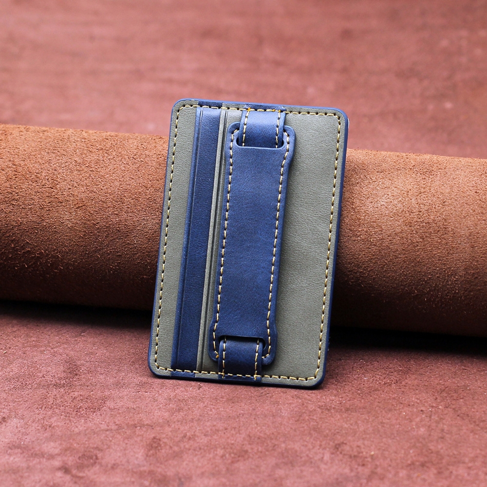 2 PCS Leather Phone Card Sleeve Back Sticker Wrist Pull Strap Holder(Blue) 2 PCS Leather Phone Card Sleeve Back Sticker Wrist Pull Strap Holder(Blue)