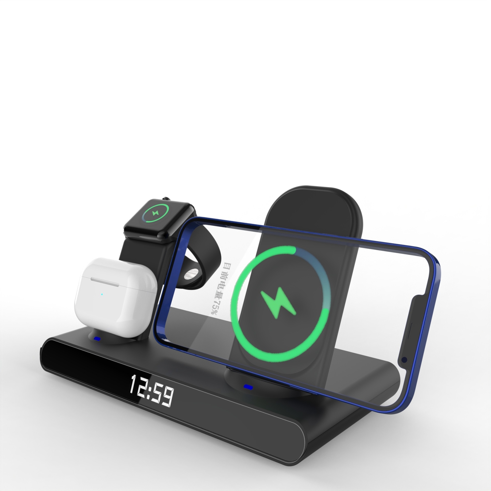 SY-011 15W Wireless Fast Charge Stand Clock Three-in-One Folding Wireless Charger(Black) SY-011 15W Wireless Fast Charge Stand Clock Three-in-One Folding Wireless Charger(Black)