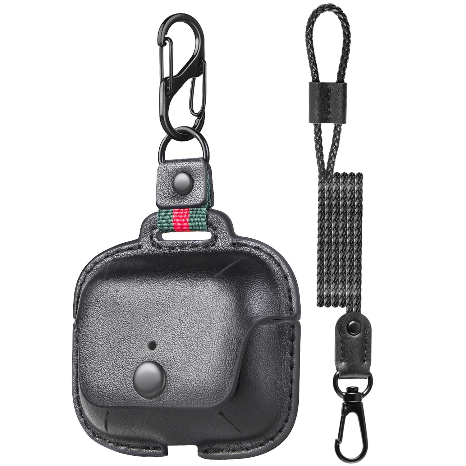Earphone Cowhide Leather Sleeve Storage Box Protective Case with Lanyard For AirPods Pro(Black)