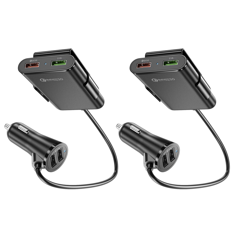 2PCS QC3.0 Four Ports Fast 5V 8A Car Charger Back Seat Charger(Black) 2PCS QC3.0 Four Ports Fast 5V 8A Car Charger Back Seat Charger(Black)