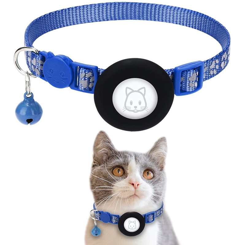 Pet Cat Reflective Collar with Bell for Airtag Tracker(Blue) Pet Cat Reflective Collar with Bell for Airtag Tracker(Blue)
