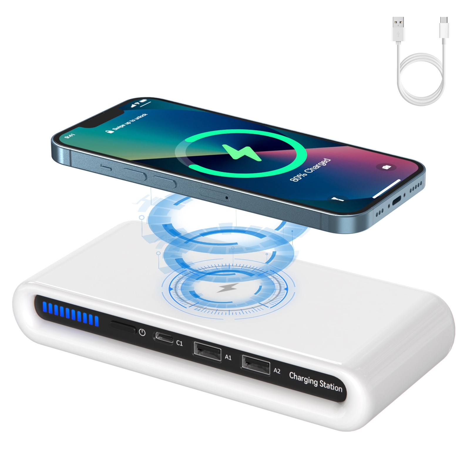 N67 15W Wireless Charger+1 Type-C+2 Type-A Port Charger with Atmosphere Lights Without Plug N67 15W Wireless Charger+1 Type-C+2 Type-A Port Charger with Atmosphere Lights Without Plug