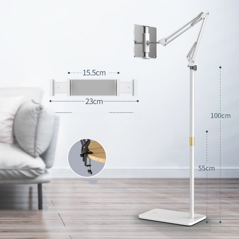 SSKY L10 Home Cantilever Ground Phone Holder Tablet Support Holder, Style: Retractable+Desktop Clip (White) SSKY L10 Home Cantilever Ground Phone Holder Tablet Support Holder, Style: Retractable+Desktop Clip (White)