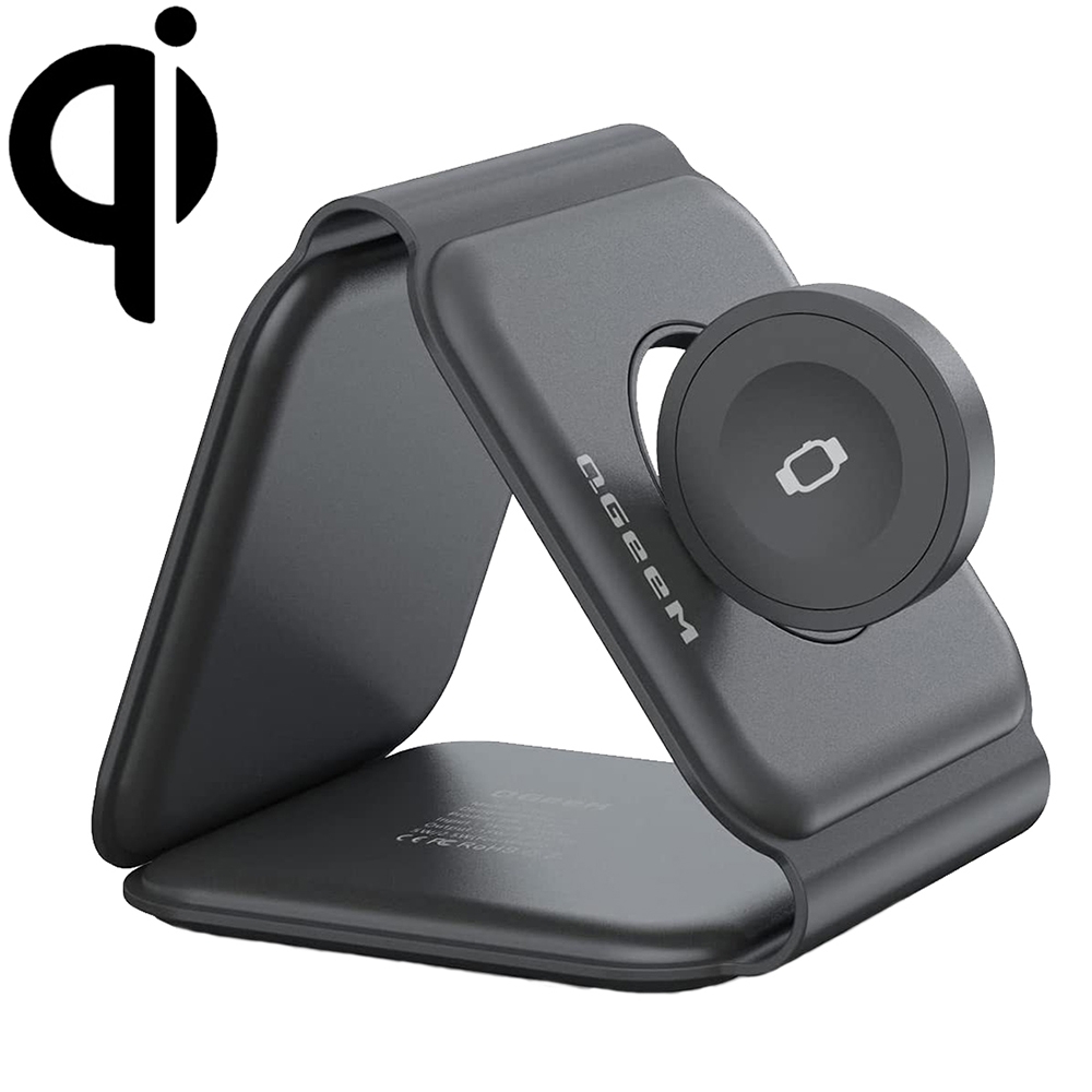 QGeeM WC07 3 In 1 Foldable Magnetic Phone Wireless Charger, US Plug(Black) QGeeM WC07 3 In 1 Foldable Magnetic Phone Wireless Charger, US Plug(Black)