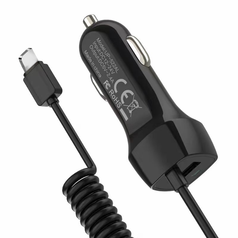 522AL Fast Charging With Cable Car Charging, Output Interface: 8 Pin (Black) 522AL Fast Charging With Cable Car Charging, Output Interface: 8 Pin (Black)