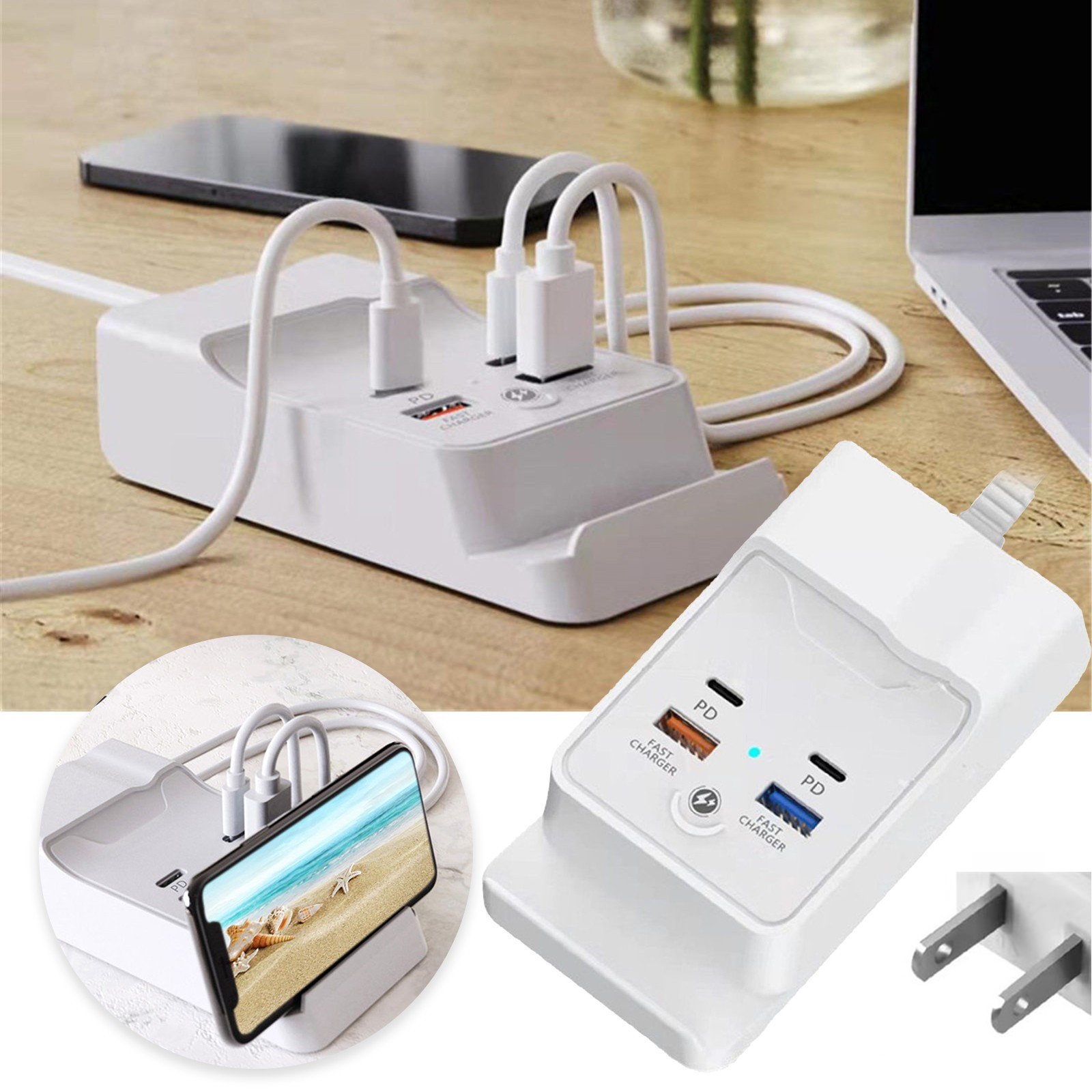 PD 20W Dual USB-C / Type-C + Dual USB 4-Port Fast Charging Hub For Smartphone Tablet US Plug PD 20W Dual USB-C / Type-C + Dual USB 4-Port Fast Charging Hub For Smartphone Tablet US Plug