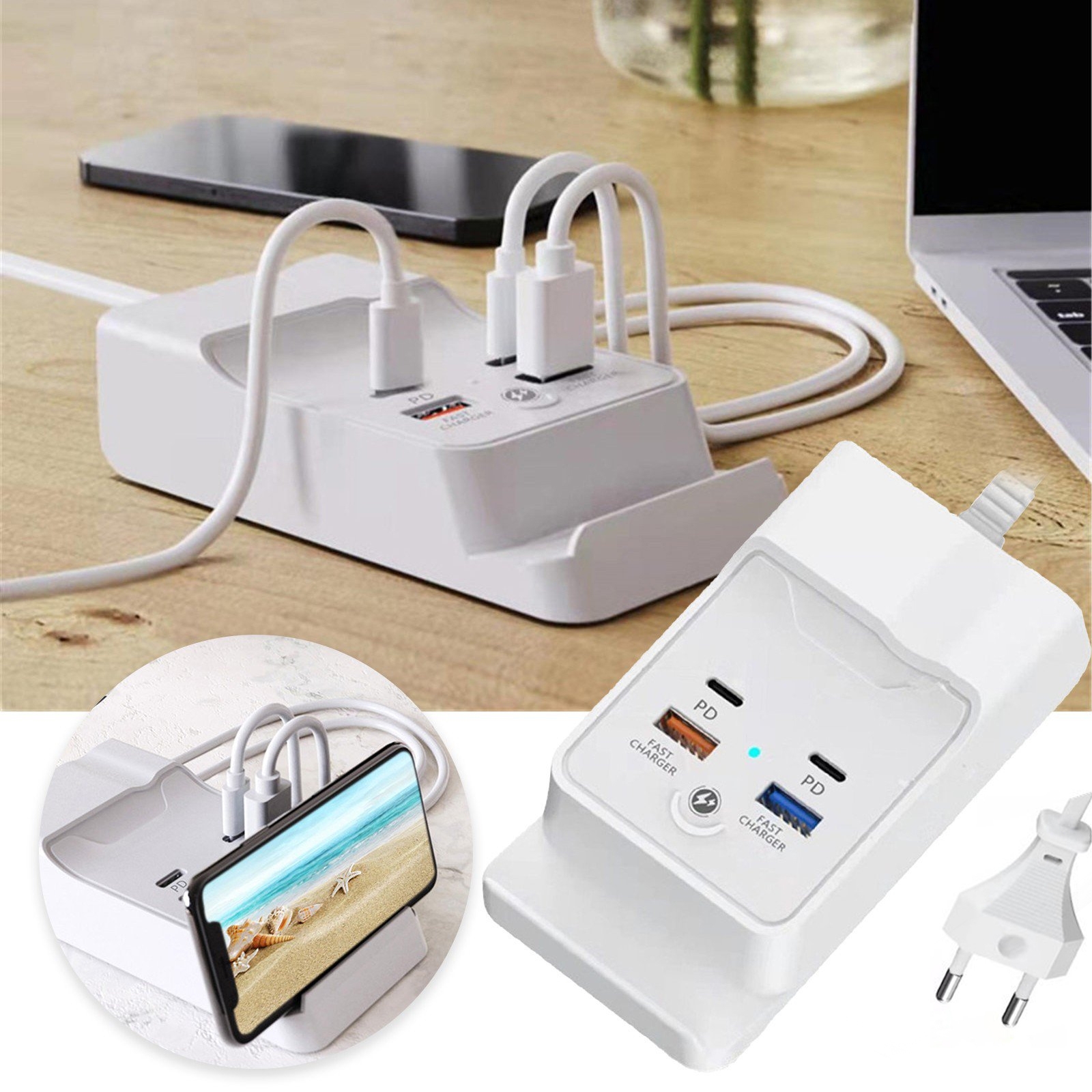 PD 20W Dual USB-C / Type-C + Dual USB 4-Port Fast Charging Hub For Smartphone Tablet EU Plug PD 20W Dual USB-C / Type-C + Dual USB 4-Port Fast Charging Hub For Smartphone Tablet EU Plug