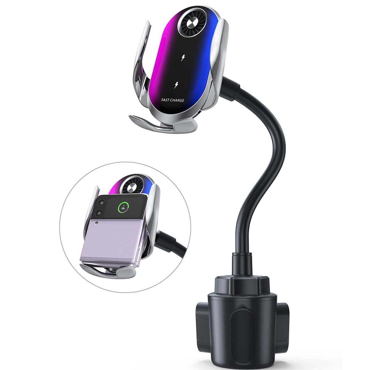 Double Coil Car Wireless Charger Water Cup Holder For Apple14 / 13 / Samsung ZFLIP4 Series Double Coil Car Wireless Charger Water Cup Holder For Apple14 / 13 / Samsung ZFLIP4 Series