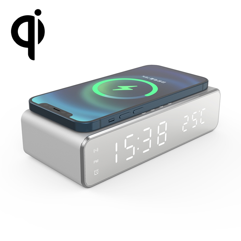 W258 With Clock / Temperature Display Desktop Phone / Earphone Wireless Charging(5W Silver) W258 With Clock / Temperature Display Desktop Phone / Earphone Wireless Charging(5W Silver)