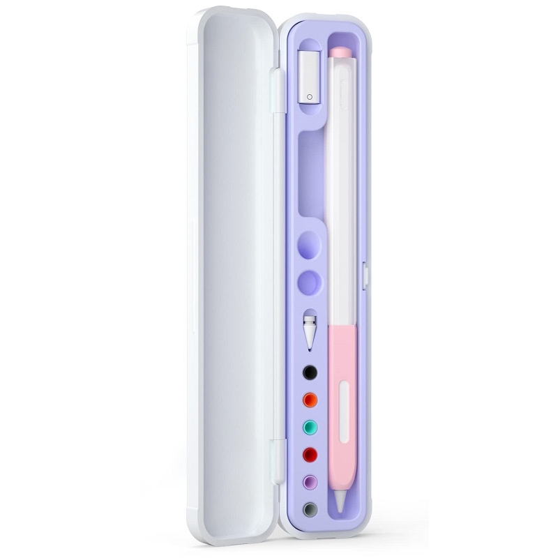 For Apple Pencil 1/2 Capacitance Pen Adapter Accessory Storage Box(Lavender Purple) For Apple Pencil 1/2 Capacitance Pen Adapter Accessory Storage Box(Lavender Purple)