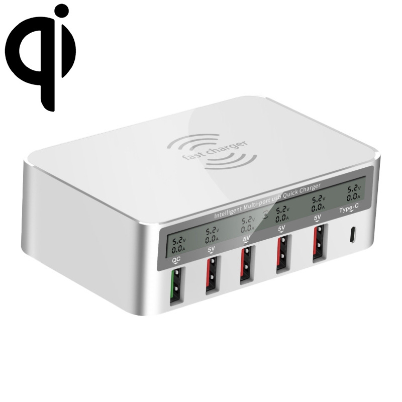 818F 5 USB Ports + Type-C Multifunctional Multi-Port Wireless Charger, Style: US Plug (White) 818F 5 USB Ports + Type-C Multifunctional Multi-Port Wireless Charger, Style: US Plug (White)