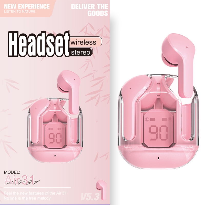 Air31 Transparent Bluetooth Earphones Wireless Noise Reduction Low Latency Sports Headset(Pink) Air31 Transparent Bluetooth Earphones Wireless Noise Reduction Low Latency Sports Headset(Pink)