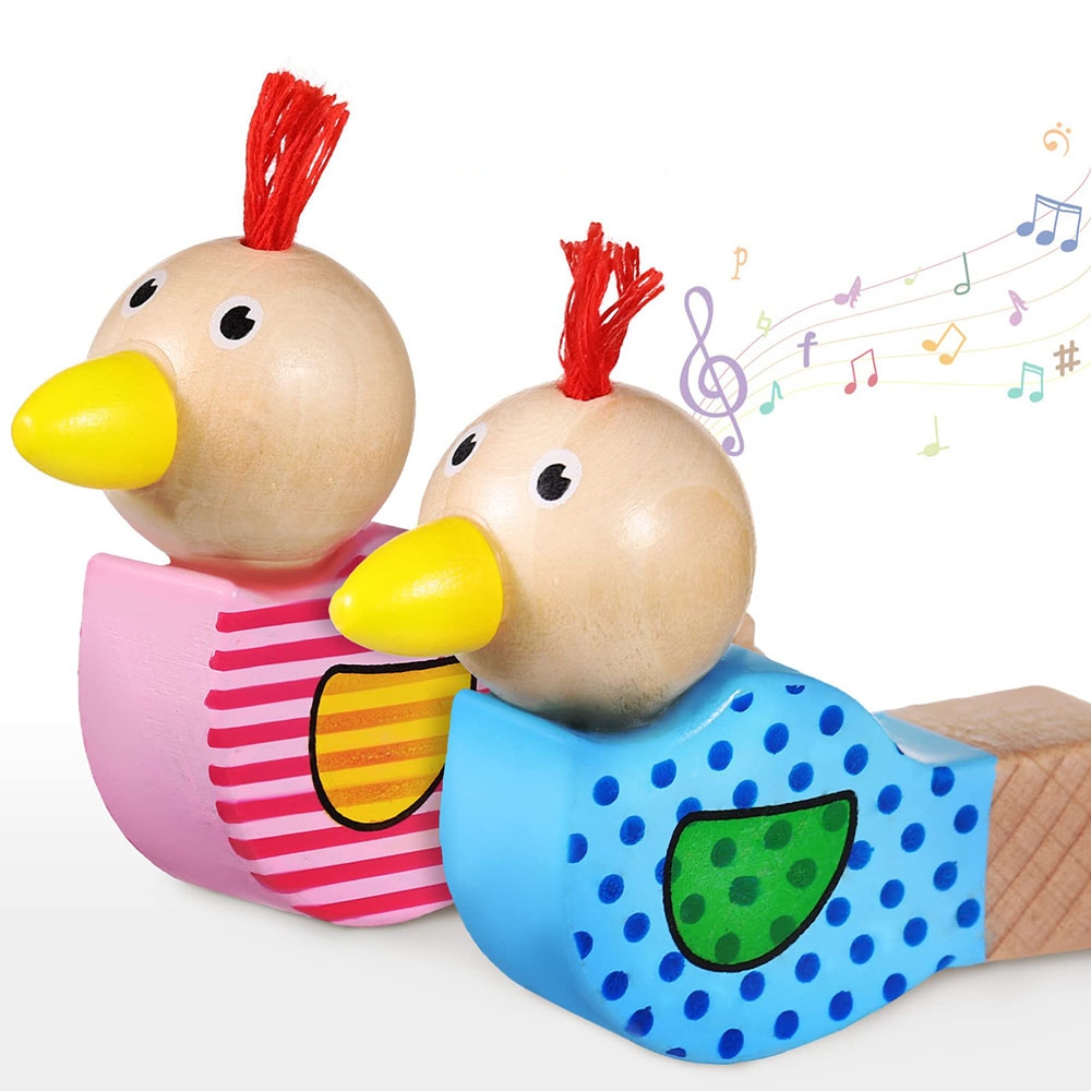 Mini Wood Cartoon Bird Whistle Kindergarten Musical Instrument Toys, Random Color Delivery