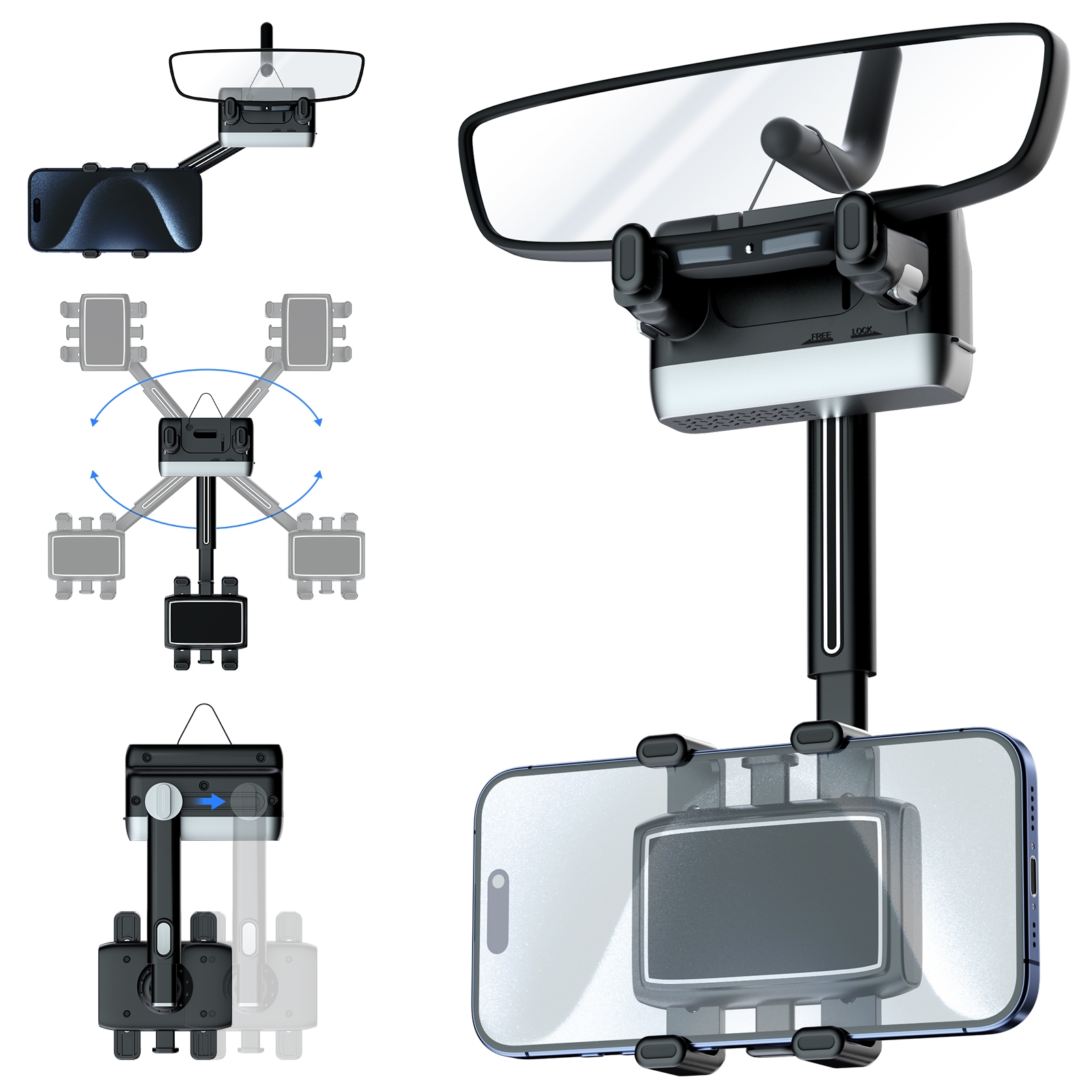 Car Rearview Mirror Phone Holder 360 Degree Rotation Smartphones Stand(Black) Car Rearview Mirror Phone Holder 360 Degree Rotation Smartphones Stand(Black)