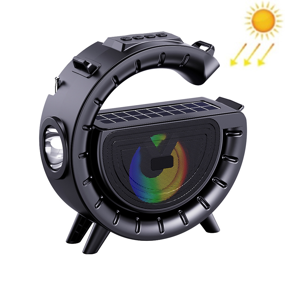 DV-800 G-shaped Colorful Atmosphere Light Flashlight Solar Wireless Bluetooth Speaker(Black) DV-800 G-shaped Colorful Atmosphere Light Flashlight Solar Wireless Bluetooth Speaker(Black)