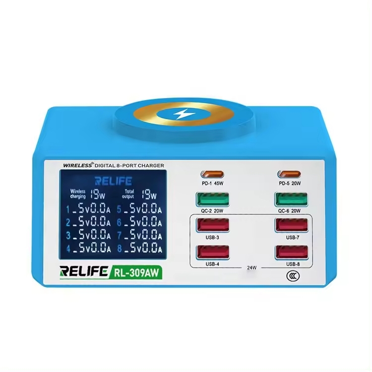 RELIFE RL-309AW QC3.0 PD Fast Wireless Charger With LCD Display 8 Ports(US Plug) RELIFE RL-309AW QC3.0 PD Fast Wireless Charger With LCD Display 8 Ports(US Plug)