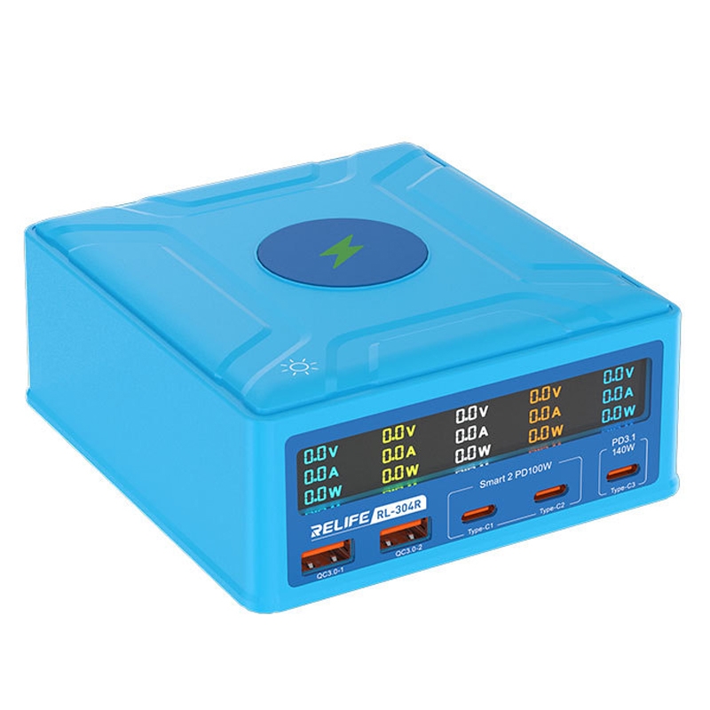 RELIFE RL-304R 5-Port 260W GaN Smart USB Fast Charger With 15W Wireless Chargind LCD Display(US Plug) RELIFE RL-304R 5-Port 260W GaN Smart USB Fast Charger With 15W Wireless Chargind LCD Display(US Plug)