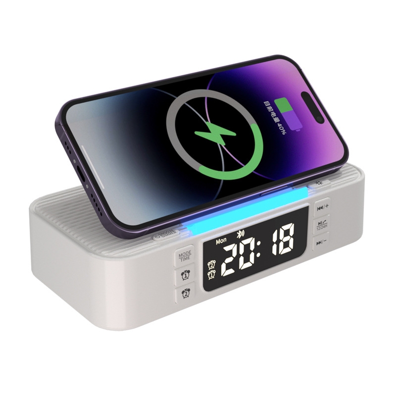 Digital Alarm Clock Wireless Charger Bluetooth Speaker RGB Night Light Cell Phone Stand(White) Digital Alarm Clock Wireless Charger Bluetooth Speaker RGB Night Light Cell Phone Stand(White)