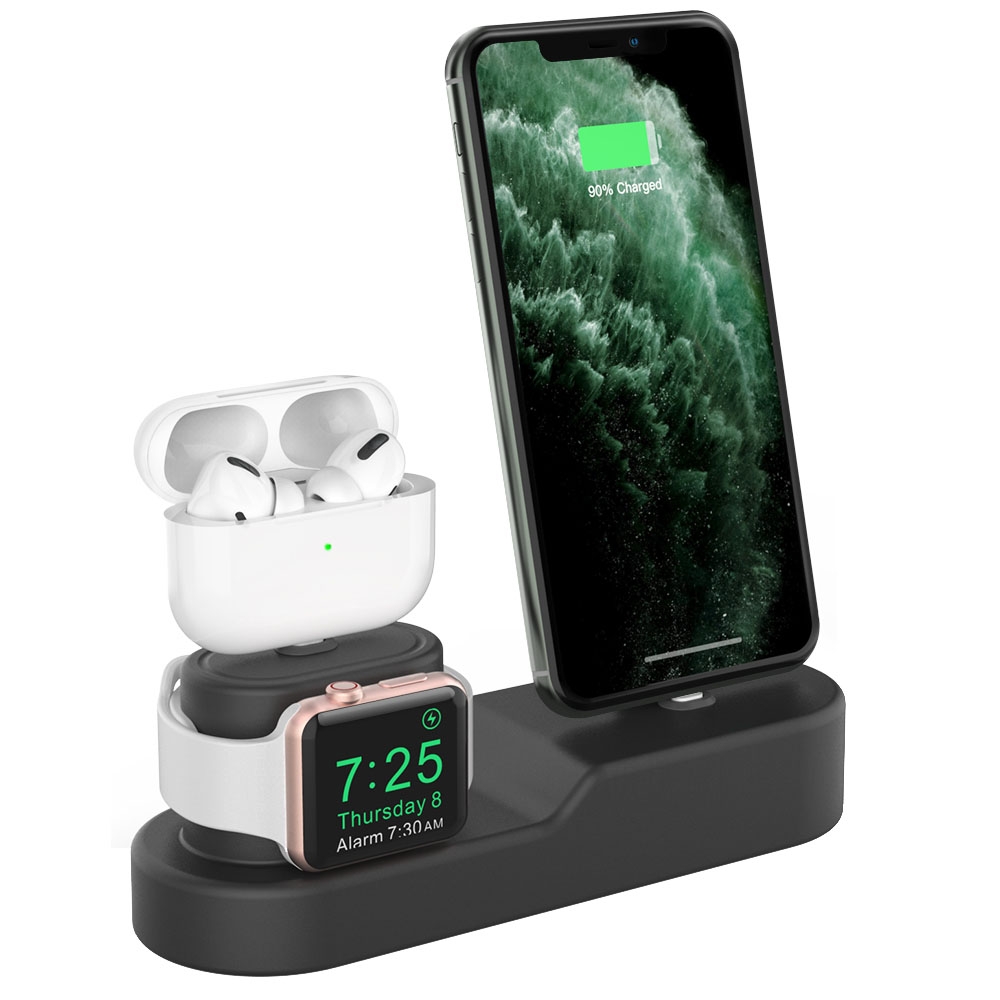 AhaStyle PT28-3 For iPhone / Apple Watch / AirPods 3 In 1 Silicone Desktop Charging Storage Base Bracket(Black) AhaStyle PT28-3 For iPhone / Apple Watch / AirPods 3 In 1 Silicone Desktop Charging Storage Base Bracket(Black)