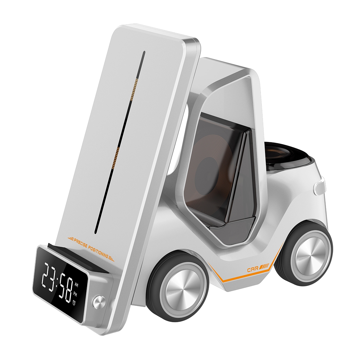 T20 5-in-1 Car-shaped Desktop Alarm Clock Wireless Charger with Atmosphere Light(White) T20 5-in-1 Car-shaped Desktop Alarm Clock Wireless Charger with Atmosphere Light(White)