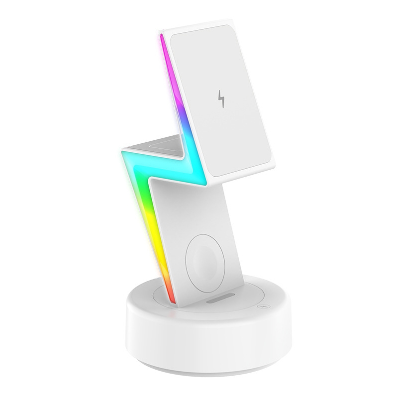 For Apple Series 3 In 1 RGB Light Magsafe Magnetic Mobile Phone Holder Wireless Charger(White) For Apple Series 3 In 1 RGB Light Magsafe Magnetic Mobile Phone Holder Wireless Charger(White)