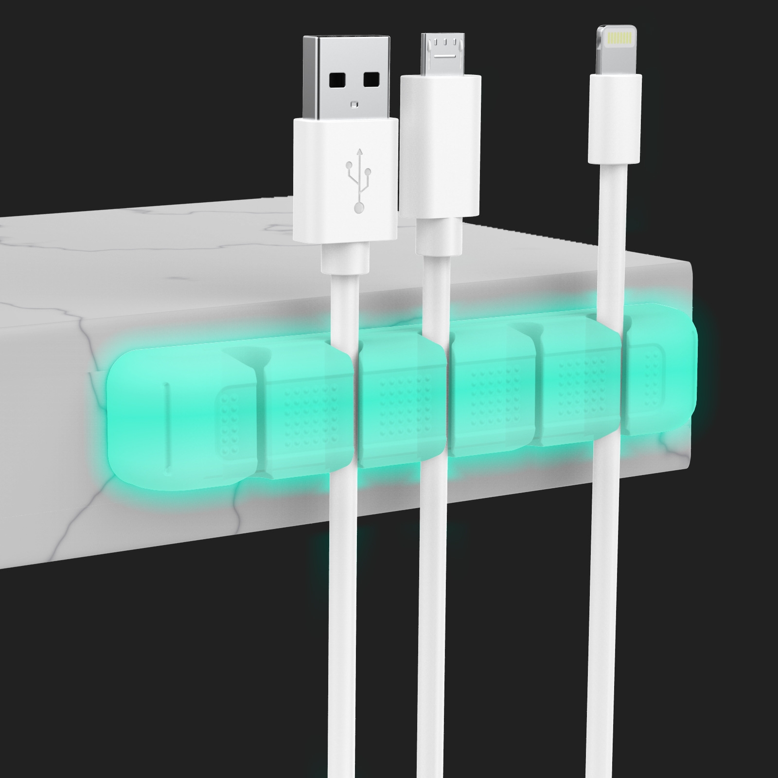 AhaStyle PT125-S 5 Holes Adhesive Version Silicone Cable Clip Desktop Data Cable Storage Holder(Luminous Green)