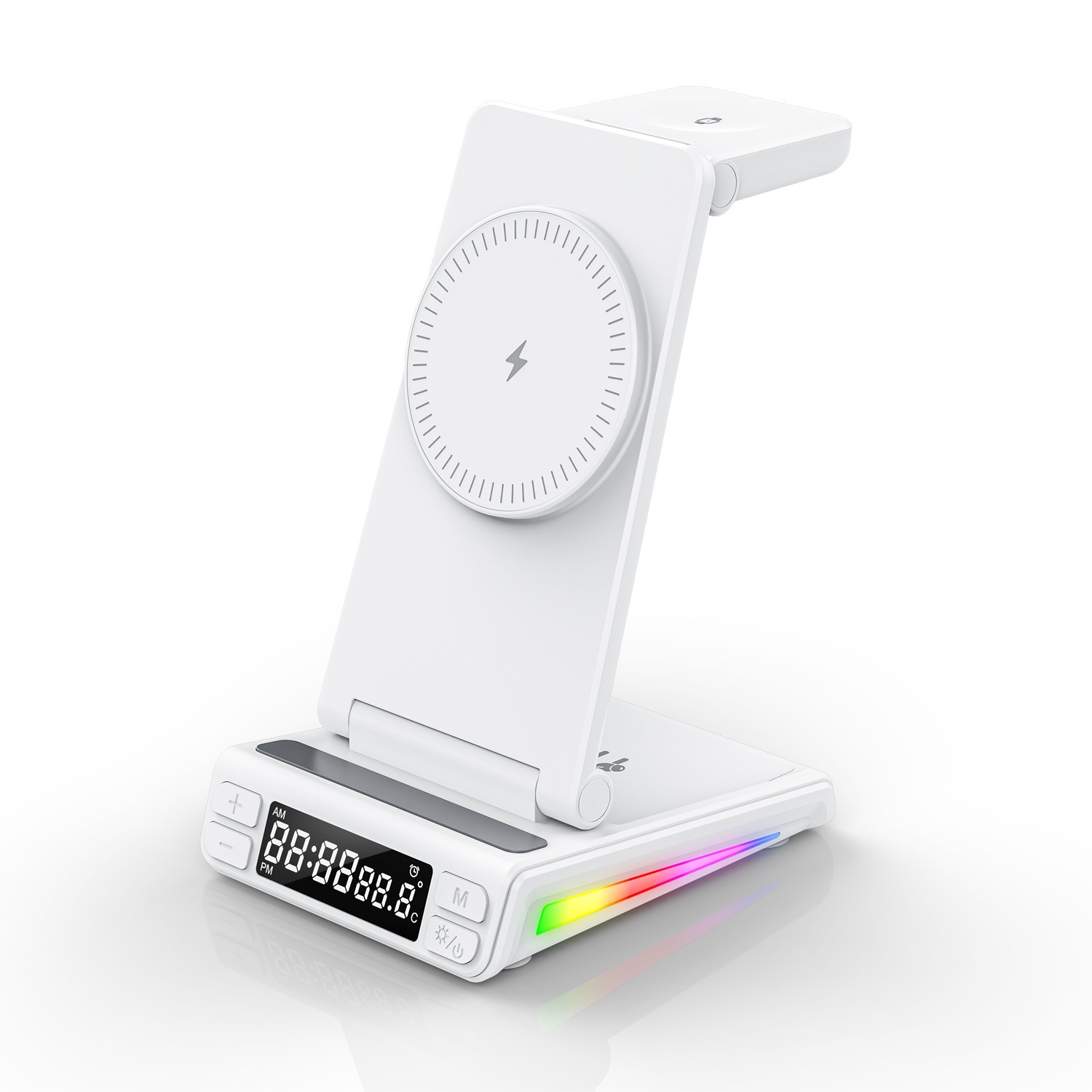 5-in-1 Desktop Magnetic Wireless Charger with Clock and Temperature Display for Smartphones / Watches / Earphones(White)