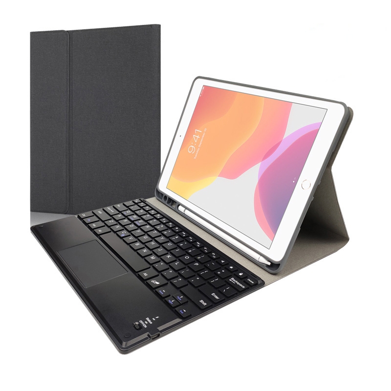 RK102C Detachable Magnetic Plastic Bluetooth Keyboard with Touchpad + Silk Pattern TPU Tablet Case for iPad 10.2, with Pen Slot & Bracket(Black) RK102C Detachable Magnetic Plastic Bluetooth Keyboard with Touchpad + Silk Pattern TPU Tablet Case for iPad 10.2, with Pen Slot & Bracket(Black)