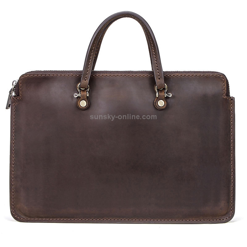 CF3003 For Macbook Pro 13.3 / 13 inch Retro Crazy Horse Texture Zipper Multifunctional Laptop Handbag (Coffee)