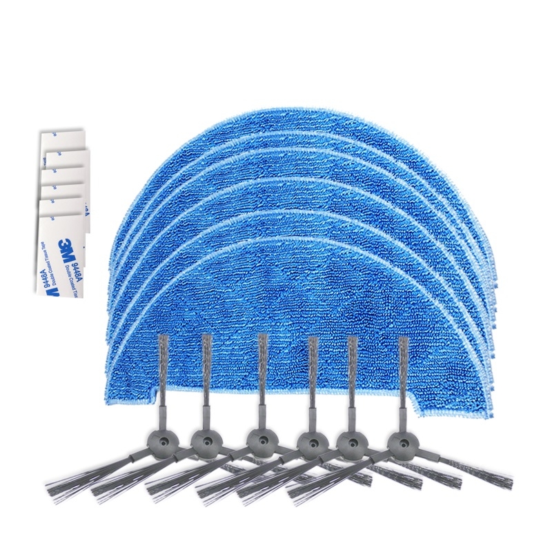 XI293 3 Pairs K614 Side Brushes + 6 PCS K636 Rags+ 6 PCS G604 Magic Adhesive Sticker for ILIFE A4