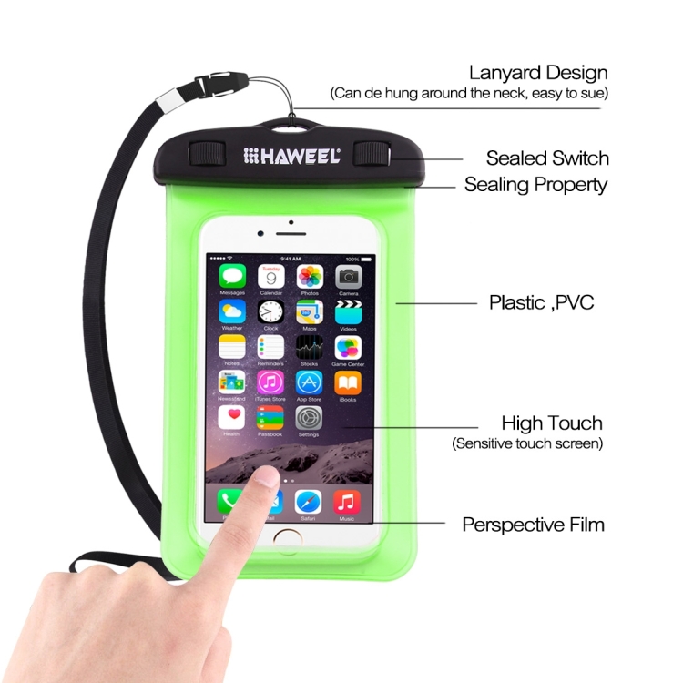 HAWEEL Transparent Universal Waterproof Bag with Lanyard for iPhone, Galaxy, Huawei, Xiaomi, LG, HTC and Other Smart Phones(Green) - 3