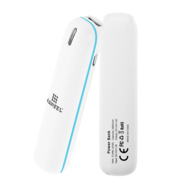 HAWEEL 2600mAh USB Power Bank with 8 Pin & Micro USB 2 in 1 Charging Cable(Blue)