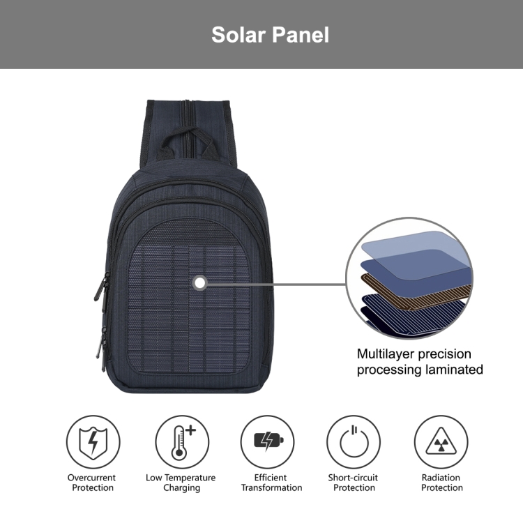 HAWEEL 5V Solar Panel Power Single & Double Shoulder Backpack Bag(Black) - 6
