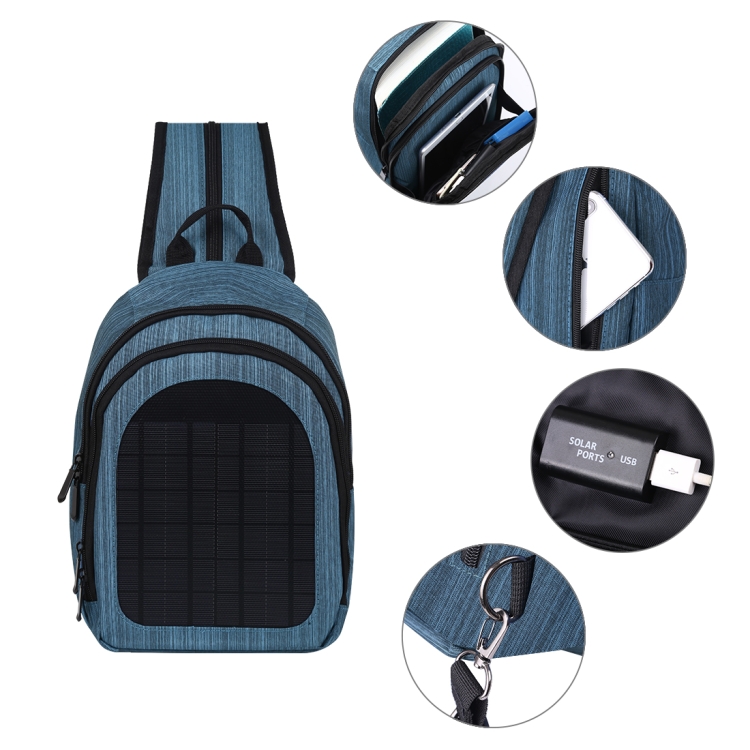 HAWEEL 5V Solar Panel Power Single & Double Shoulder Backpack Bag(Blue) - 3