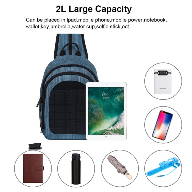 HAWEEL 5V Solar Panel Power Single & Double Shoulder Backpack Bag(Blue) - 4
