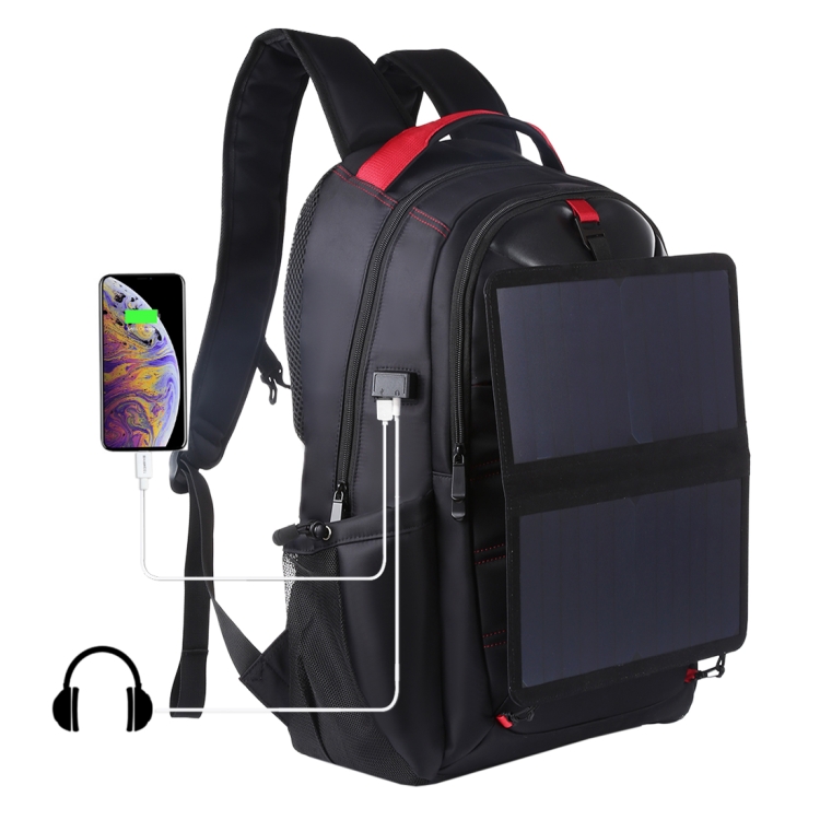 HAWEEL 14W Foldable Removable Solar Power Outdoor Portable Dual Shoulders Laptop Backpack, USB Output: 5V 2.1A Max(Black) - 1